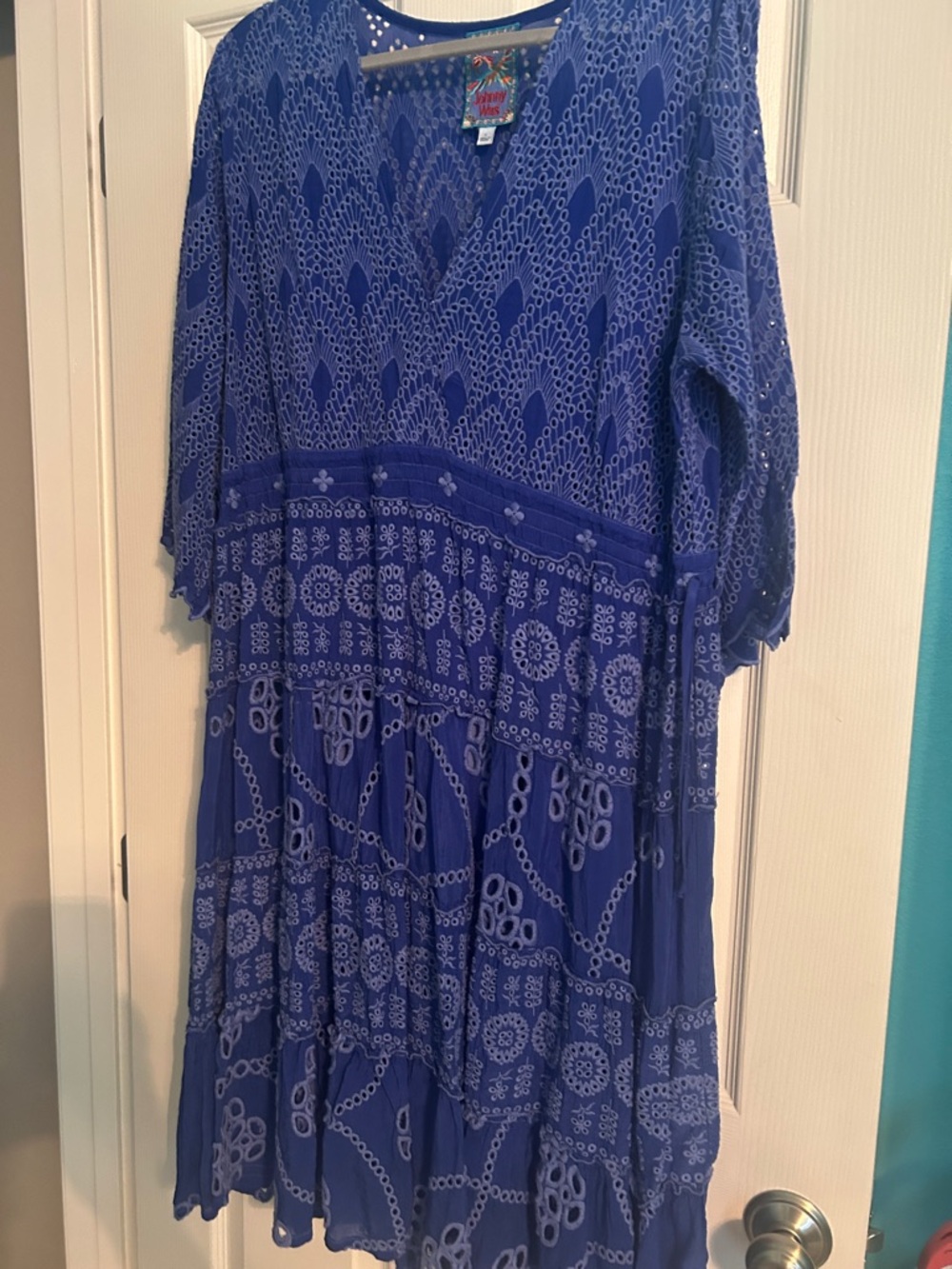 Johnny Was Bluebell  Royal Blue Embroidered Midi Dress